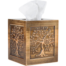 Load image into Gallery viewer, Wood Carved Tissue Box Cover Square Bronze Tissue Holder Lacquered Tree of Life Design