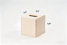 Load image into Gallery viewer, Square Tissue Box Cover Linen-Textured Faux Leather Tissue Holder with Gold Rim Neutral Modern Home Decor Piece for Home & Office