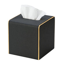 Load image into Gallery viewer, Square Tissue Box Cover Linen-Textured Faux Leather Tissue Holder with Gold Rim Modern Home Decor Piece for Home & Office