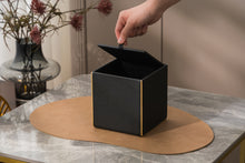 Load image into Gallery viewer, Square Tissue Box Cover Linen-Textured Faux Leather Tissue Holder with Gold Rim Modern Home Decor Piece for Home & Office