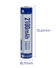 Load image into Gallery viewer, Keeppower Protected 16650 Battery USB Rechargeable 3.6V 2100mAh 7.56Wh Button Top Included with a 2-in-1 Charging Cable (2 Pack)