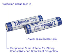 Load image into Gallery viewer, Keeppower Protected 16650 Battery USB Rechargeable 3.6V 2100mAh 7.56Wh Button Top Included with a 2-in-1 Charging Cable (2 Pack)