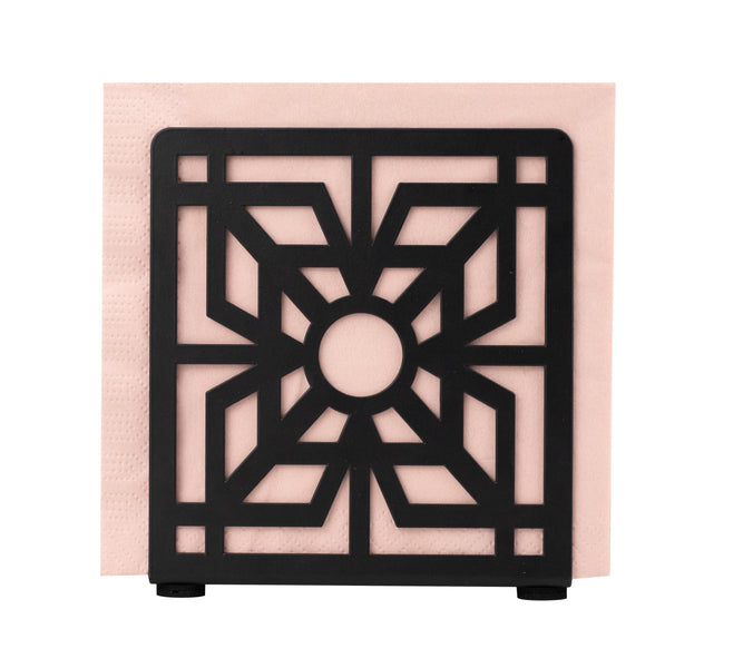 Ukwell Black Metal Upright Napkin Holder Latticework Geometric Cutout Design
