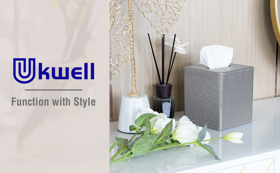 Ukwell Glitter Faux Leather Tissue Box Cover Square- Silver Grey