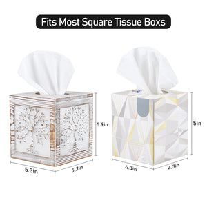 Wood Carved Tissue Box Cover Whitewashed Tree of Life Design
