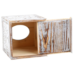 Wood Carved Tissue Box Cover Whitewashed Tree of Life Design