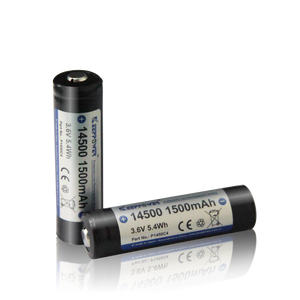 Keeppower 14500 Protected Lithium ion Battery Button-Top Rechargeable 3.6V 1500mAh (2 Pack)