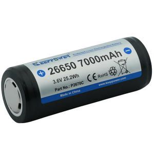 Keeppower 26650 Protected Lithium Ion Battery Rechargeable 3.6V 7000mAh Great for Submarine Light