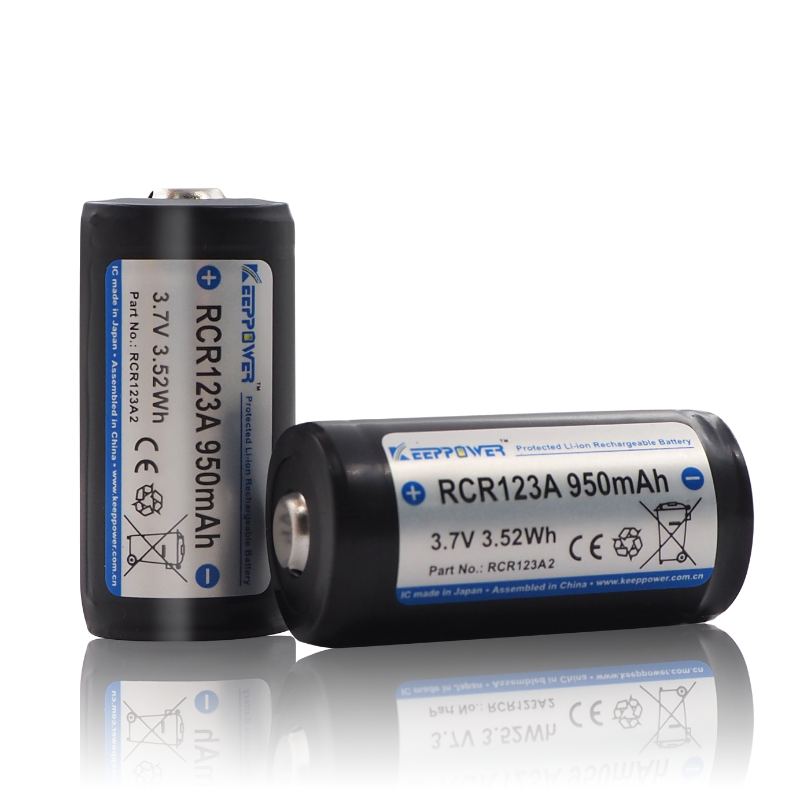Keeppower RCR123A 16340 Protected Li-ion Battery Button-Top Rechargeable 3.7V 950mAh (2 Pack)