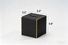 Load image into Gallery viewer, Square Tissue Box Cover Linen-Textured Faux Leather Tissue Holder with Gold Rim Modern Home Decor Piece for Home &amp; Office
