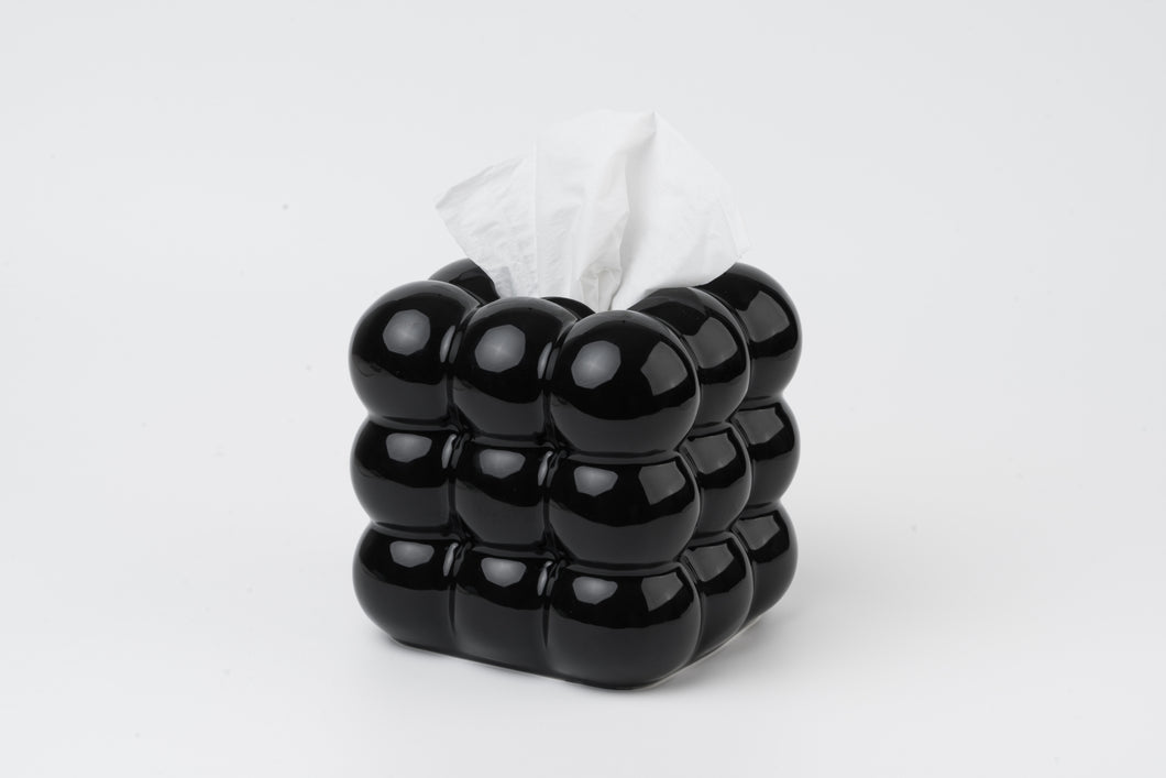 Ukwell Black Ceramic Tissue Box Cover Heavy Square Tissue Holder Bubble Design Decor Piece for Bathroom Bedroom Living Room
