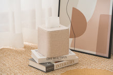 Load image into Gallery viewer, Square Tissue Box Cover Linen-Textured Faux Leather Tissue Holder Rounded Edge Cozy Home Decor Piece
