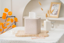 Load image into Gallery viewer, Square Tissue Box Cover Linen-Textured Faux Leather Tissue Holder Rounded Edge Cozy Home Decor Piece

