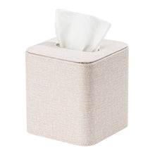 Load image into Gallery viewer, Square Tissue Box Cover Linen-Textured Faux Leather Tissue Holder Rounded Edge Cozy Home Decor Piece
