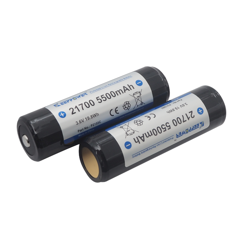 Keeppower 21700 Protected Li-ion Battery Rechargeable 5500mAh 3.6V (Pack of 2)