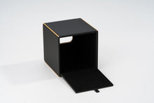 Load image into Gallery viewer, Square Tissue Box Cover Linen-Textured Faux Leather Tissue Holder with Gold Rim Modern Home Decor Piece for Home &amp; Office

